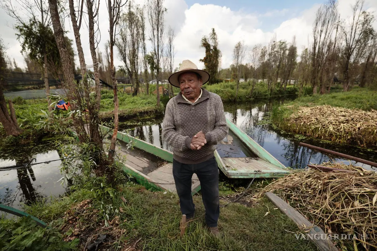 $!El Agricultor Agustín Galicia en Xochimilco. El cabello humano reciclado se utiliza para ayudar a mitigar la contaminación de los canales y proteger los suelos de las chinampas.