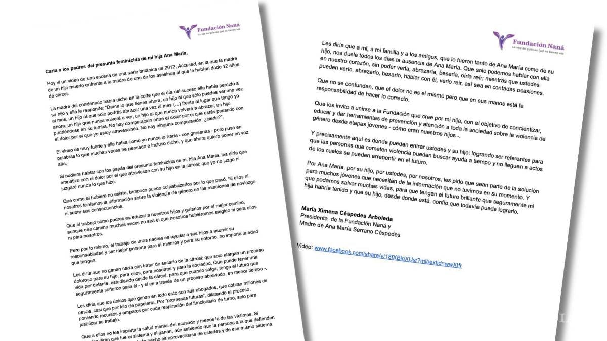 $!Fundadora de Naná publica carta dirigida a los padres del presunto feminicida de su hija