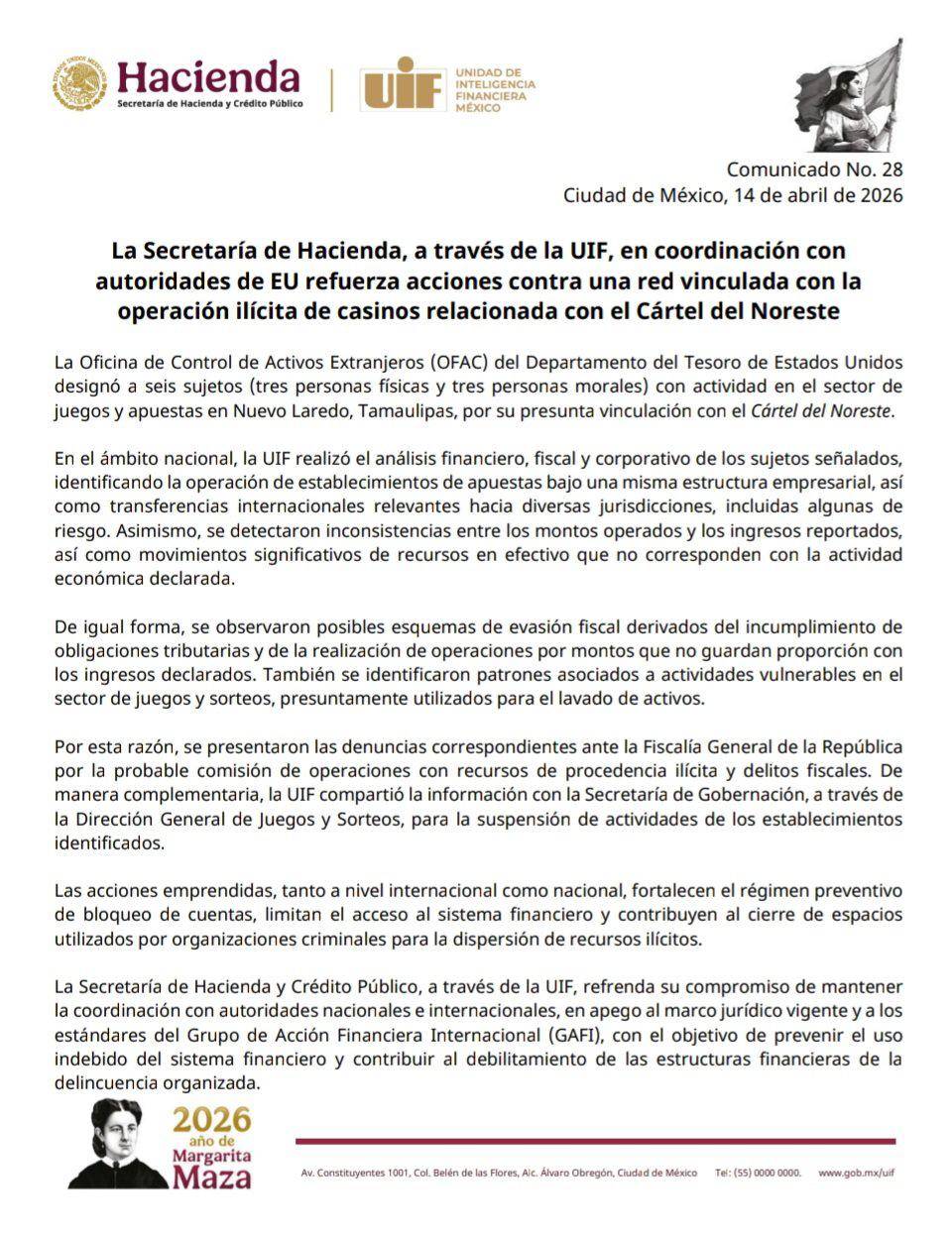 $!Hacienda y UIF refuerzan acciones contra red de casinos vinculada al CDN tras sanciones de Estados Unidos