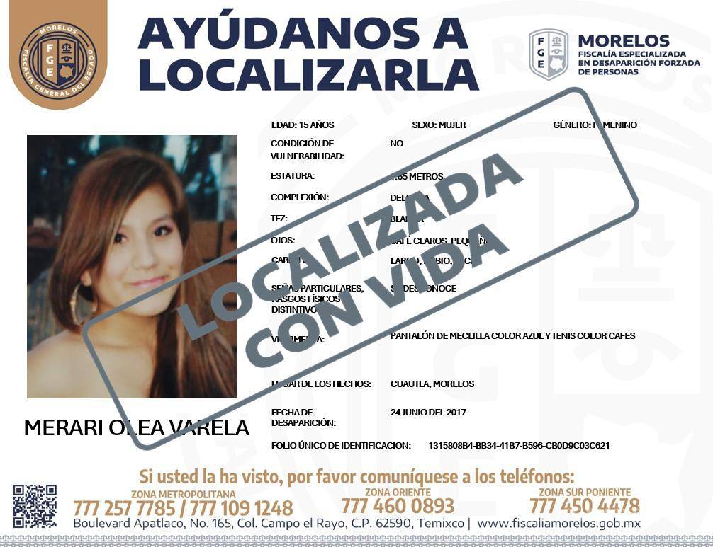 $!Localizan con vida a Merari Olea Varela nueve años después de su desaparición en Morelos