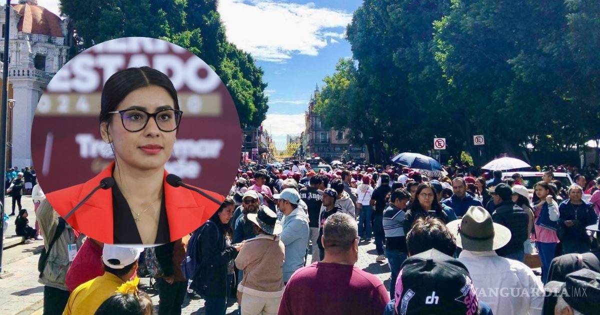 桑切斯在普埃布拉市游行,准备登记参加莫雷纳党市长竞选