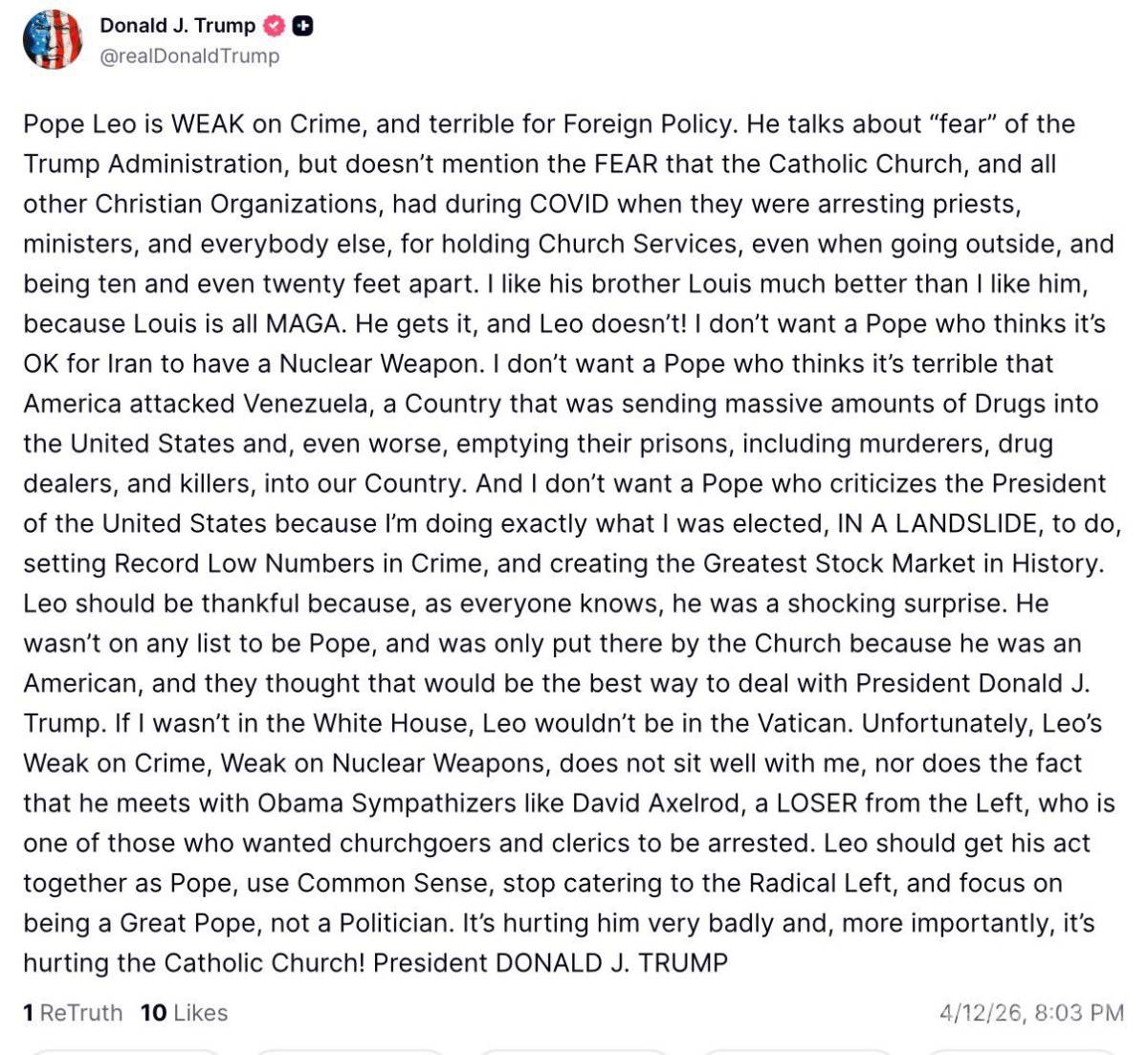 $!Sheinbaum respalda al Papa León XIV tras críticas de Trump y destaca su llamado a la paz mundial