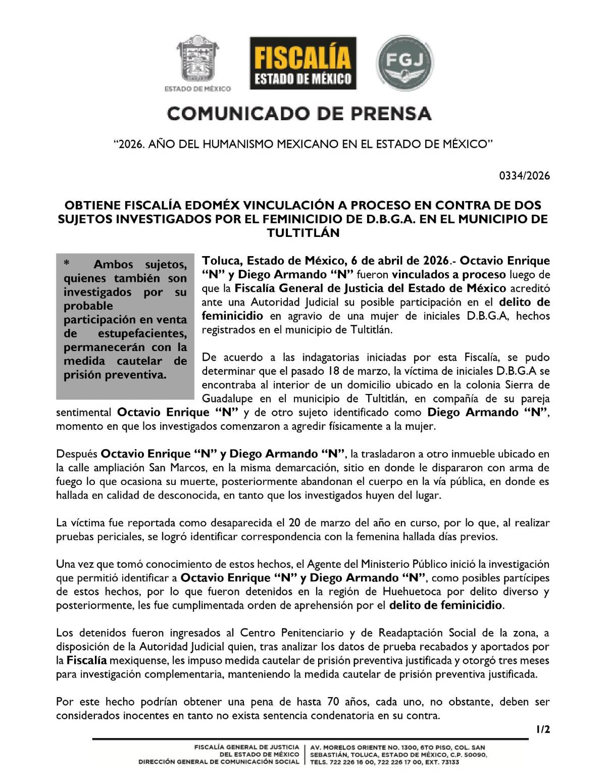 $!Vinculan a proceso a dos hombres por el feminicidio de la rescatista Diana Belén en Tultitlán
